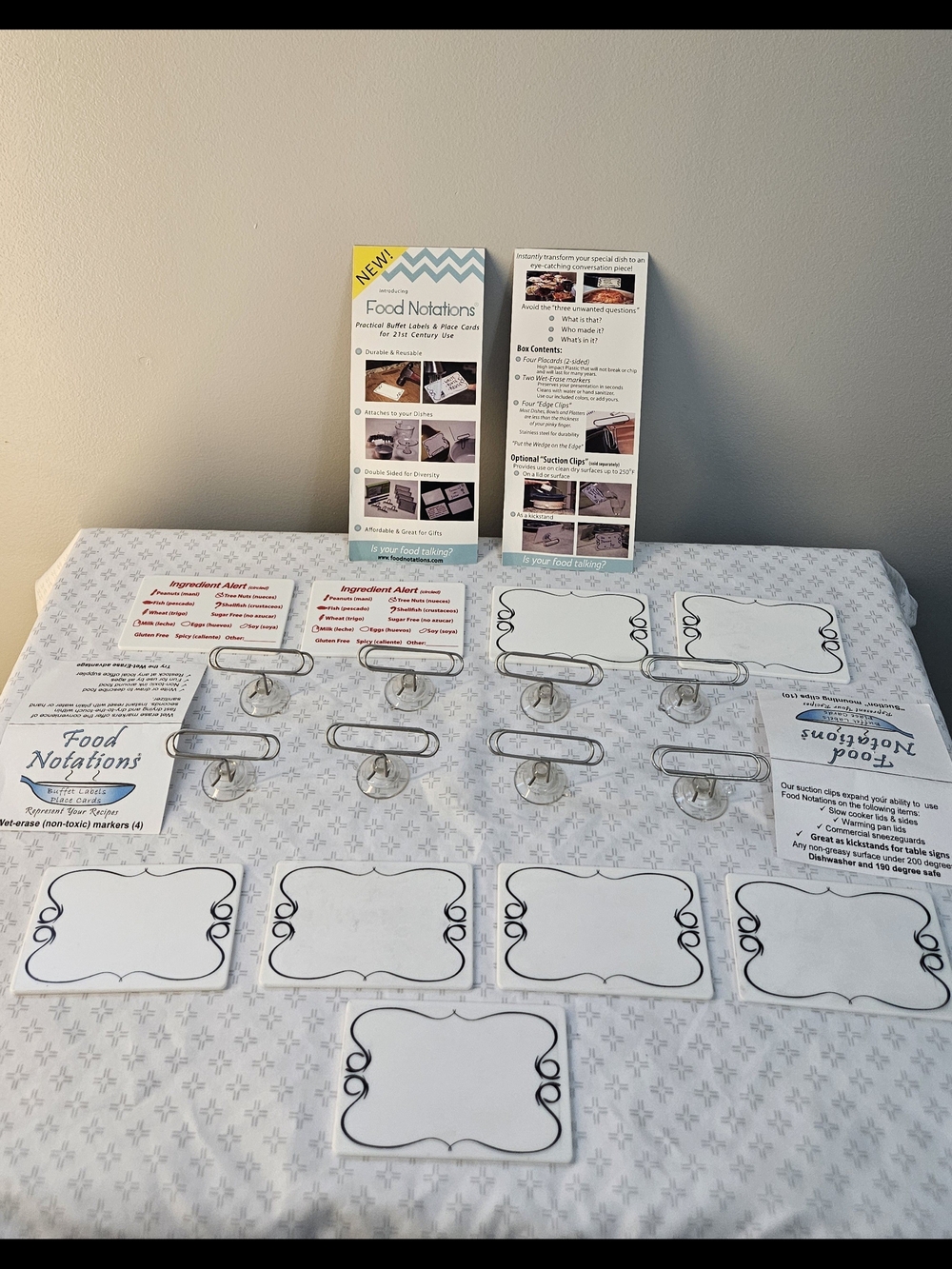 Food Notations Reusable Buffet Label Place Cards w/ Markers 2 Allergy Specific